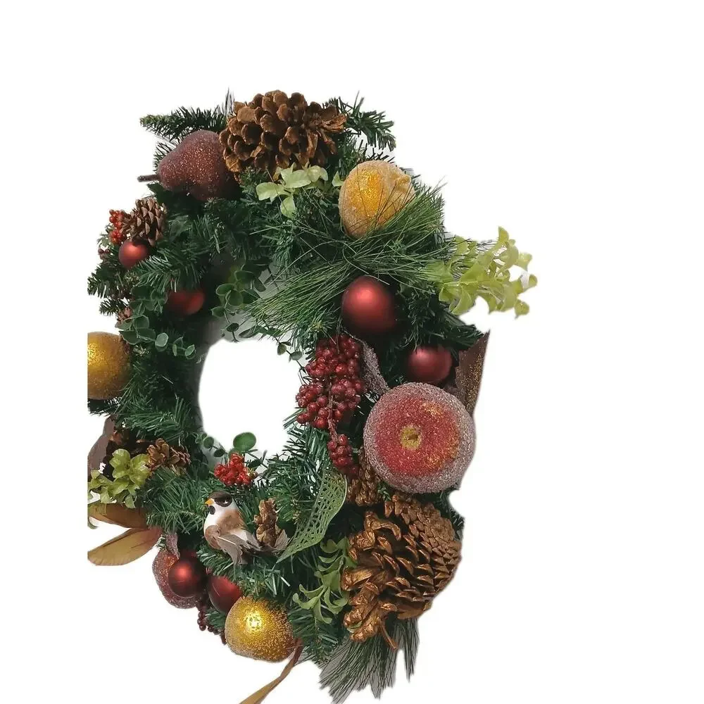 Partridge In Pear Tree Winter Door Wreath Realistic‎ Holiday Crystal Fruit Apple